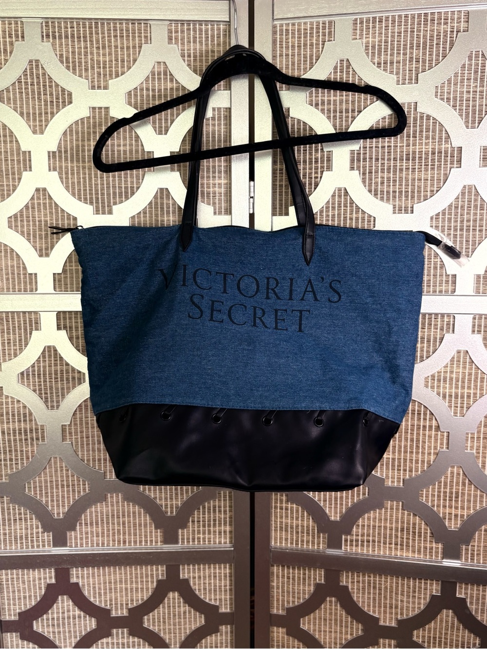 Victoria's Secret Denim Blue and Black Tote